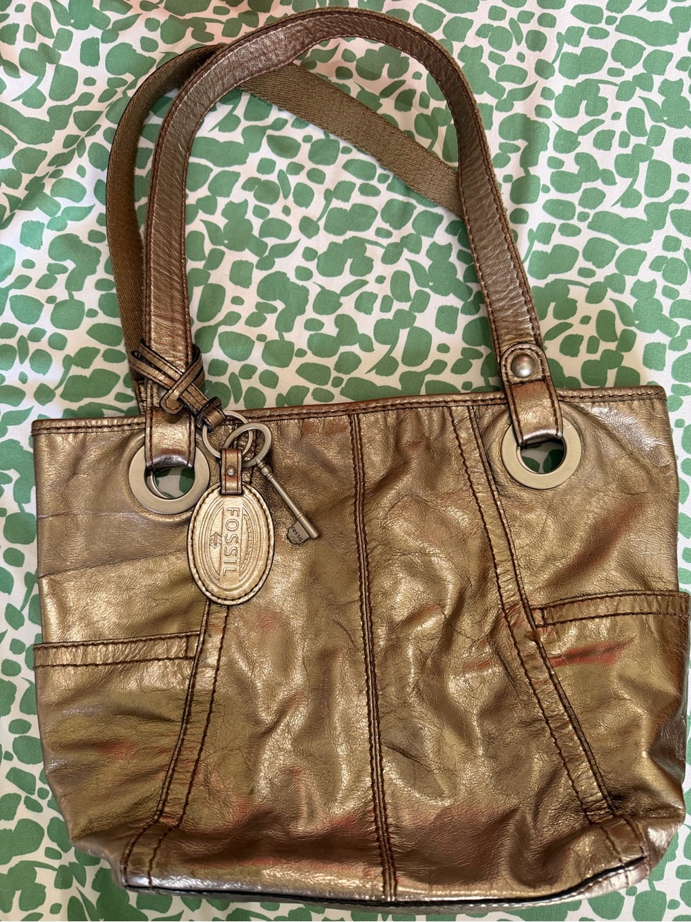 FOSSIL Long Live Vintage Metallic Distressed Leather Hathaway Tote